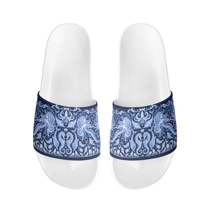 Under the Sea (blue & white) Womens PVC Black and White House Slides Sandals Bathroom Slippers