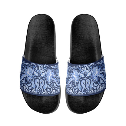 Under the Sea (blue & white) Womens PVC Black and White House Slides Sandals Bathroom Slippers