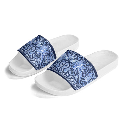 Under the Sea (blue & white) Womens PVC Black and White House Slides Sandals Bathroom Slippers