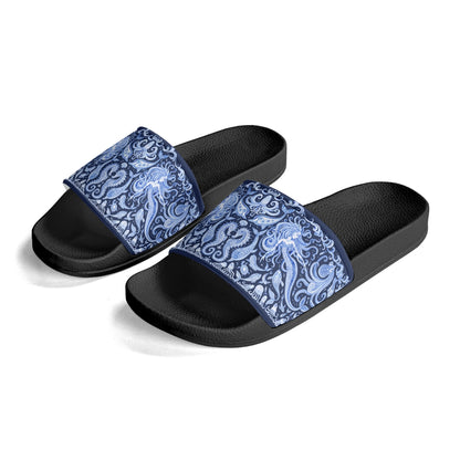 Under the Sea (blue & white) Womens PVC Black and White House Slides Sandals Bathroom Slippers