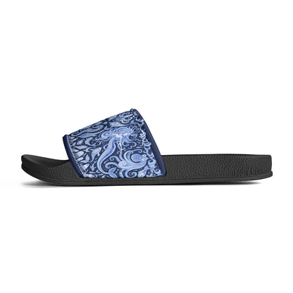 Under the Sea (blue & white) Womens PVC Black and White House Slides Sandals Bathroom Slippers