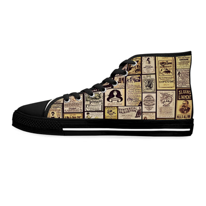 Old Time Remedies Vintage Newspaper Print High Top Sneakers for Women