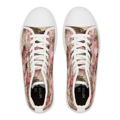 Peachy Pedals High Top Sneakers - Stylish Women&#039;s Floral Printed Sneakers for Spring & Summer