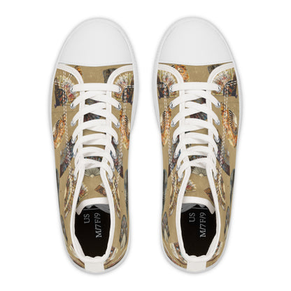 Antique Folding Fans of Art on Stylish 
Women's High Top Sneakers