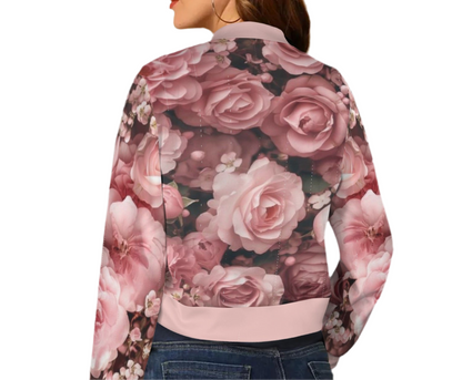 Just Plum Rosy (short waist) Casual Long Sleeve Zip-Up Bomber Jacket
