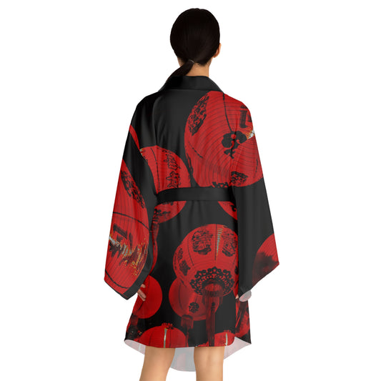 Red Chinese Lanterns Long Sleeve Kimono Robe