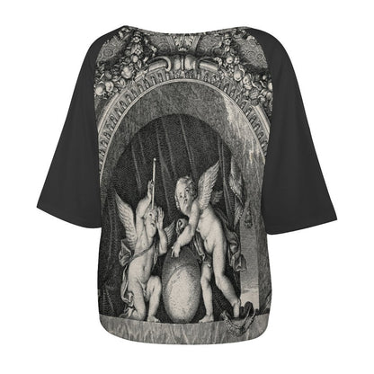 Cherubs of the constellations180gsm Women’s Off the Shoulder Half-Sleeve T-shirt BAT
