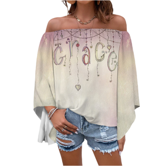 Be Grace Off Shoulder Trumpet Sleeve Blouse