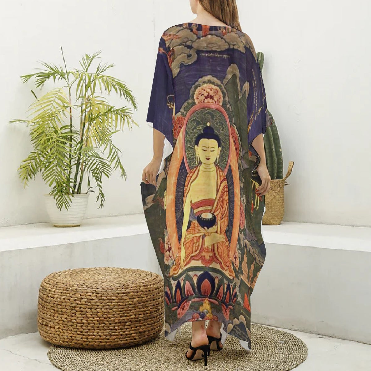 Tonpa Shenrab - Life Story 19th century (1800 - 1899), Women's Imitation Silk V-neck Kaftan Robe