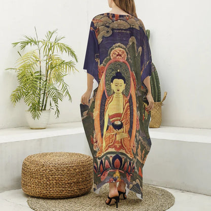 Tonpa Shenrab - Life Story 19th century (1800 - 1899), Women's Imitation Silk V-neck Kaftan Robe