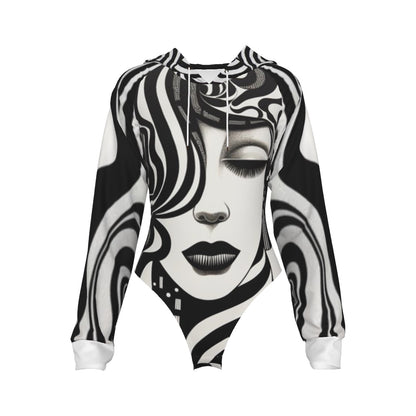 Monochrome Meditation Women's Raglan Sleeve Hooded Bodysuit
