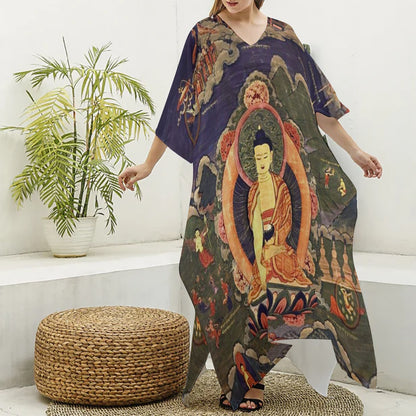 Tonpa Shenrab - Life Story 19th century (1800 - 1899), Women's Imitation Silk V-neck Kaftan Robe