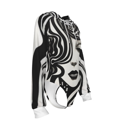Monochrome Meditation Women's Raglan Sleeve Hooded Bodysuit