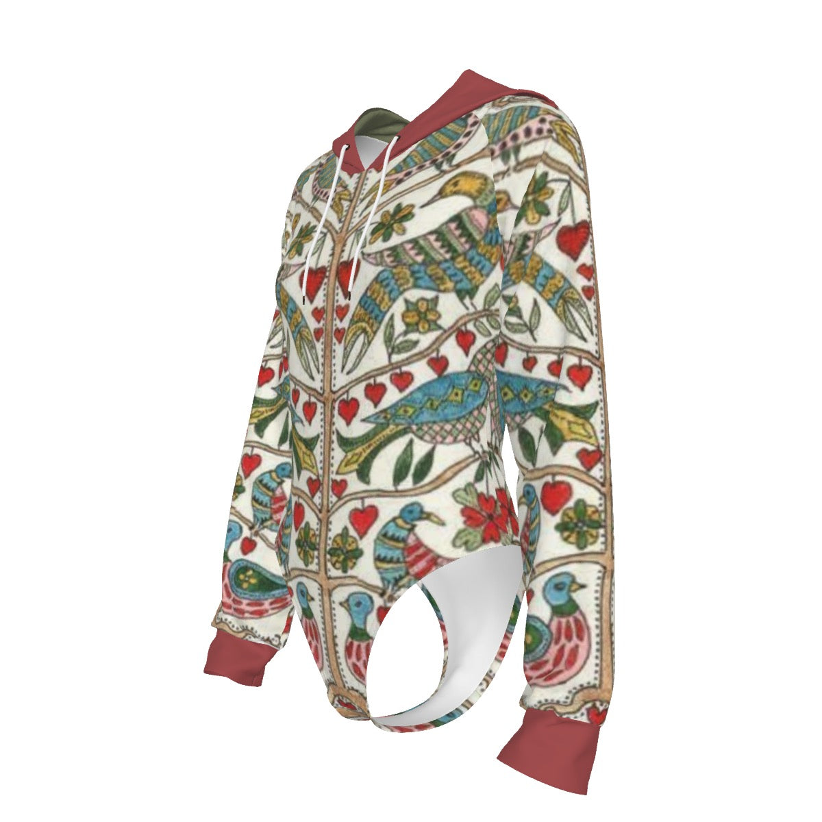 Kalamkari Indian Folk Art Raglan Sleeve Hooded Bodysuit