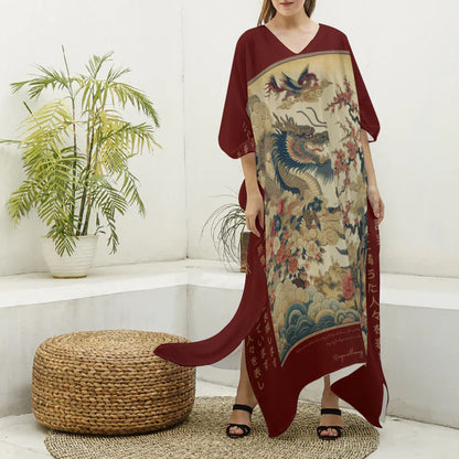 Dragon Wild Women's Imitation Silk V-neck Kaftan Robe
