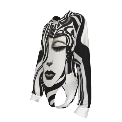 Monochrome Meditation Women's Raglan Sleeve Hooded Bodysuit