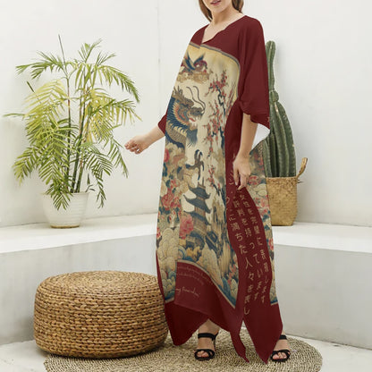 Dragon Wild Women's Imitation Silk V-neck Kaftan Robe
