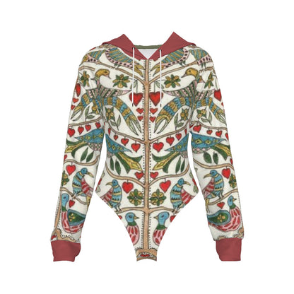 Kalamkari Indian Folk Art Raglan Sleeve Hooded Bodysuit
