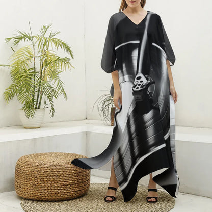 You Spin Me Women's Imitation Silk V-neck Kaftan Robe
