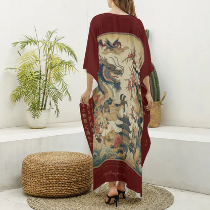 Dragon Wild Women's Imitation Silk V-neck Kaftan Robe