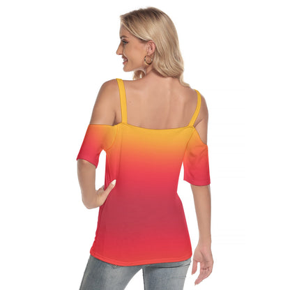 Tequila Sunrise Women's Cold Shoulder T-shirt With Criss Cross Strips