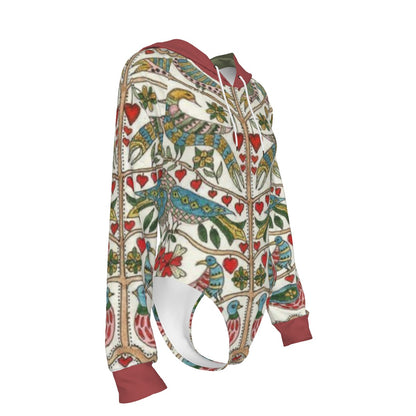 Kalamkari Indian Folk Art Raglan Sleeve Hooded Bodysuit