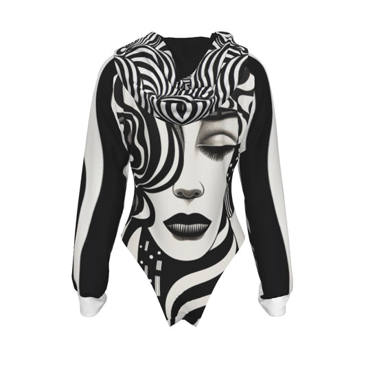 Monochrome Meditation Women's Raglan Sleeve Hooded Bodysuit
