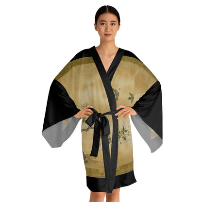 18th-century Japanese painting Katsukawa Shunsho: Standing Beauty (back), Toshun, Japanese, ink and colors on silk (front) Women's Kimono Robe