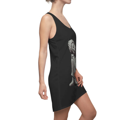Resting Young Buddha Stone Statue Women's Cut & Sew Racerback Dress with creators Kangi signature