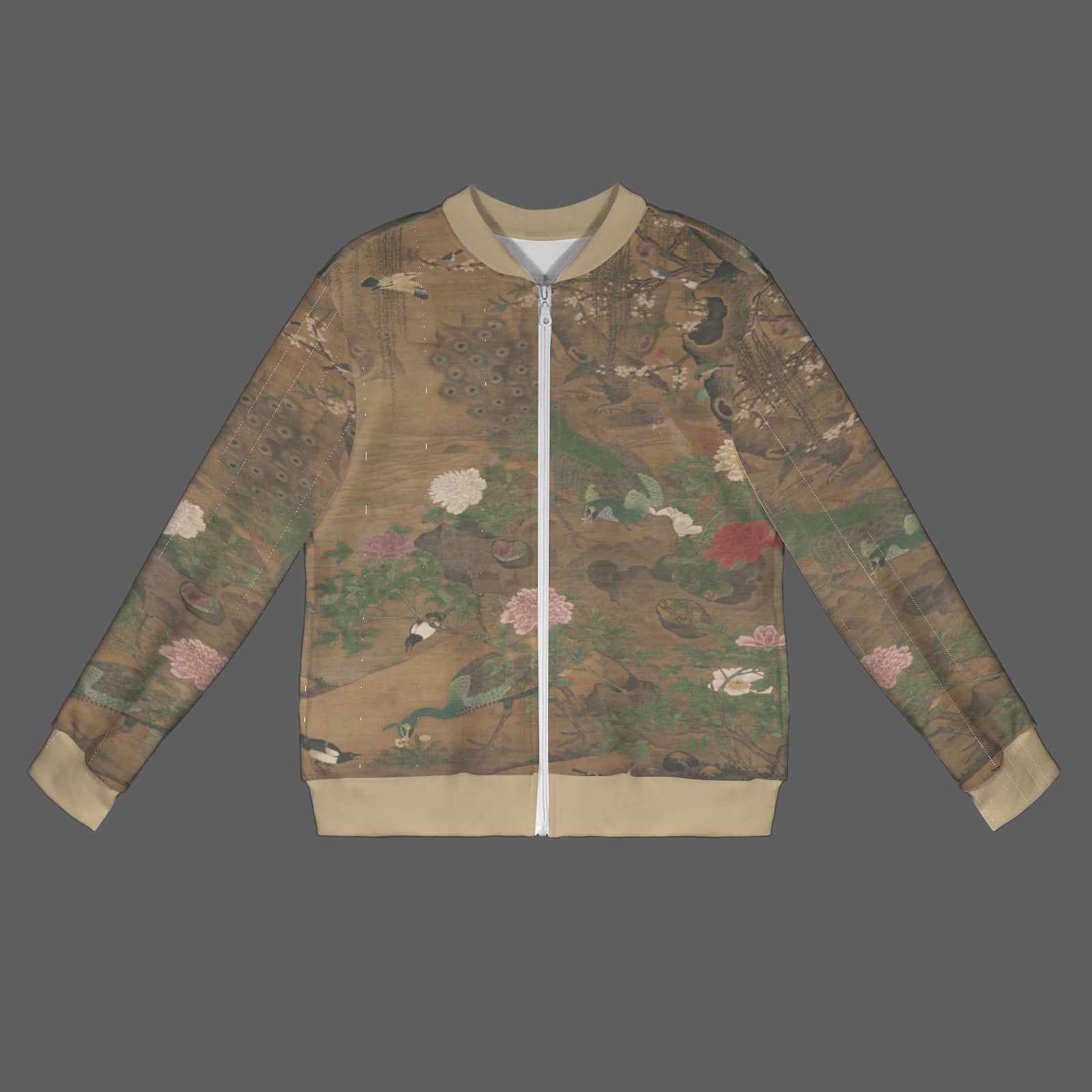 16th Century Painting by Yin Hong - Birds Gather under the Spring Willow Bomber Jacket