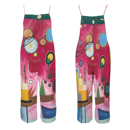 Wassily Kandinsky’s, Heavy Red painting (1924) on Custom Specialized Spaghetti Straps Pocket Wide Leg Jumpsuit