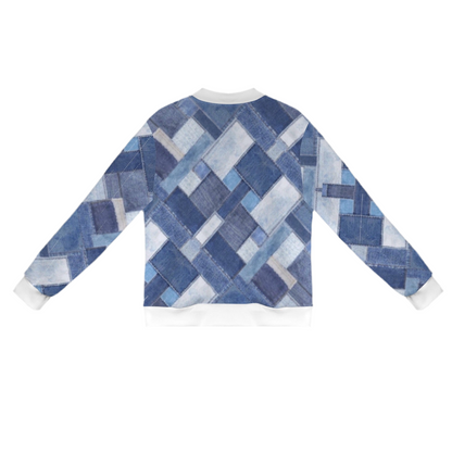 Patchwork Denim Casual Long Sleeve Zip-Up Bomber Jacket
