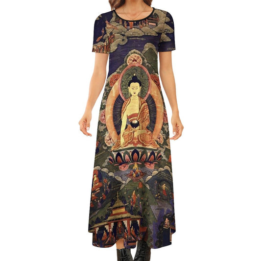 Round Neck Short Sleeve Dress B523 (All-Over Printing)