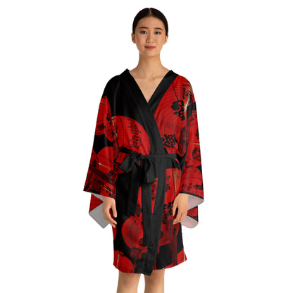 Red Chinese Lanterns Long Sleeve Kimono Robe