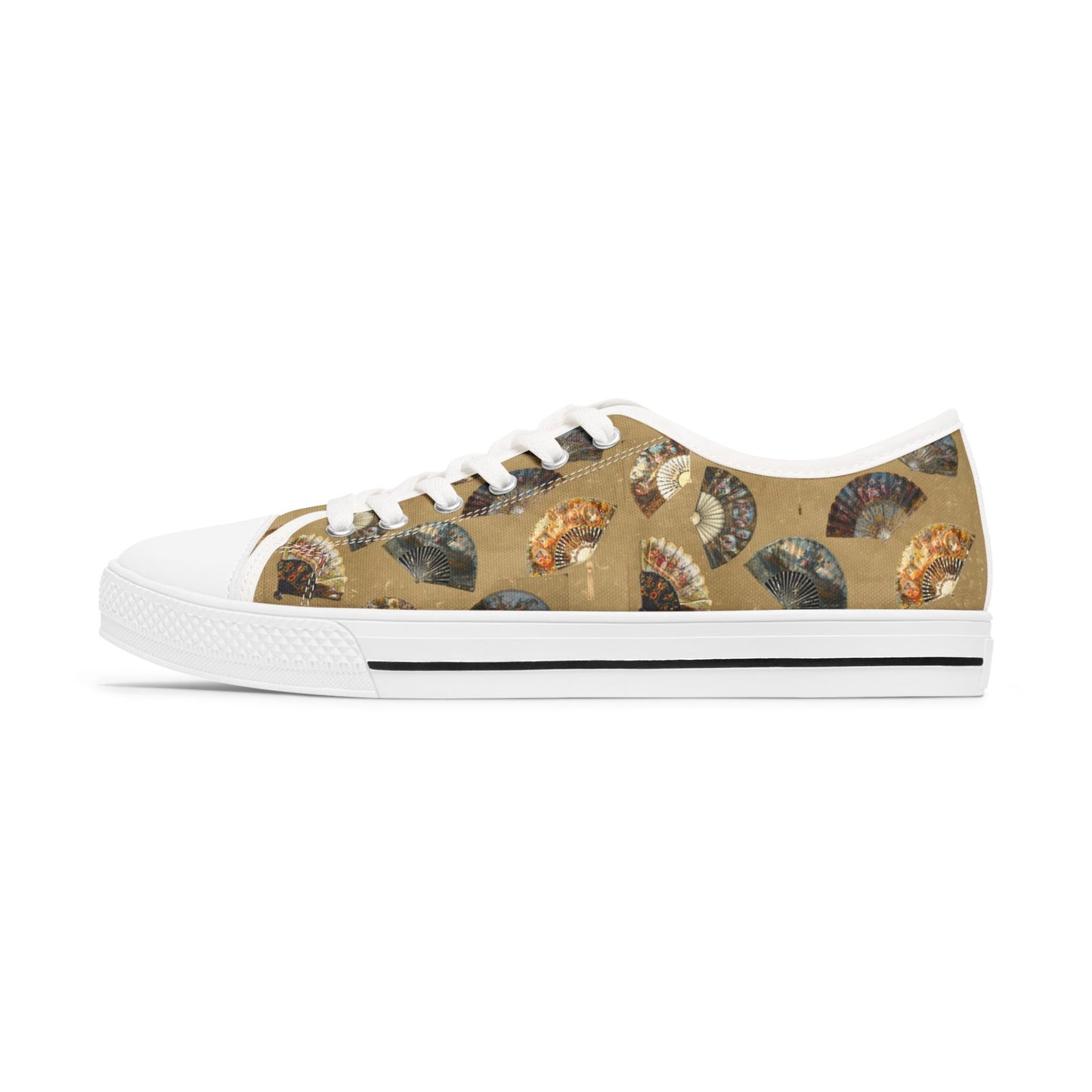 Antique Folding Fans of Art on Stylish Women's Low Top Sneakers - Unique Fan Design