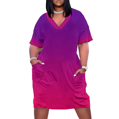 VIOLET OMBRÉ V-Neck Baggy Dress with Pocket