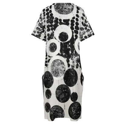 Buttons & Bobbles V-Neck Baggy Dress with Pockets