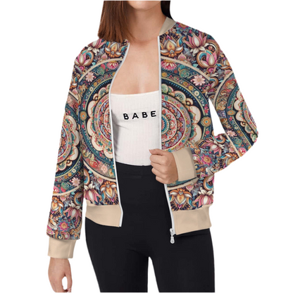 Mandala Casual Long Sleeve Zip-Up Bomber Jacket