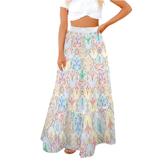 Springtime Tie Front High Waist Frill Hem Maxi Skirt