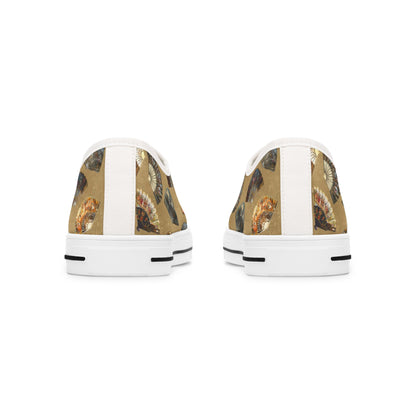 Antique Folding Fans of Art on Stylish Women's Low Top Sneakers - Unique Fan Design