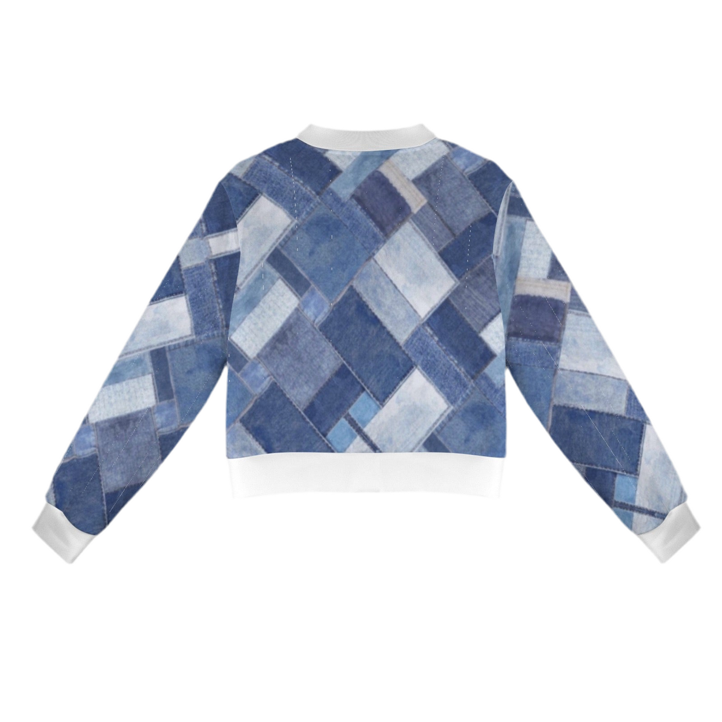 Patchwork Denim (short waist) Casual Long Sleeve Zip-Up Bomber Jacket