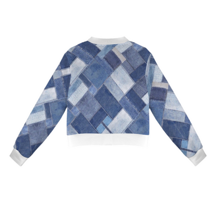 Patchwork Denim (short waist) Casual Long Sleeve Zip-Up Bomber Jacket