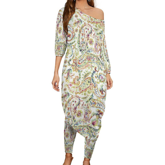 Watercolor Paisley Diagonal Shoulder Two Piece Set