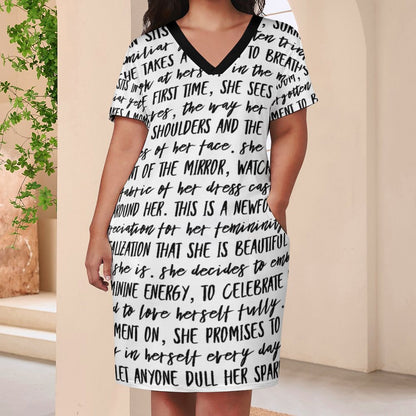 Never Dull Your Sparkle V-Neck Baggy Dress with Pockets