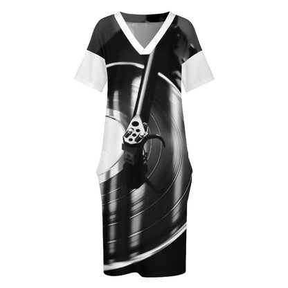 You Spin Me V-Neck Baggy Dress with Pockets