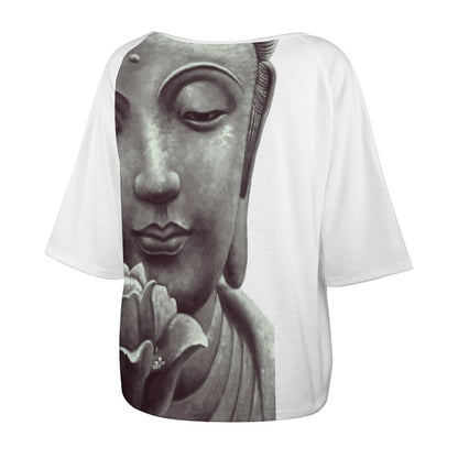 Buddha Flower Bliss Women’s Off the Shoulder Half-Sleeve T-shirt