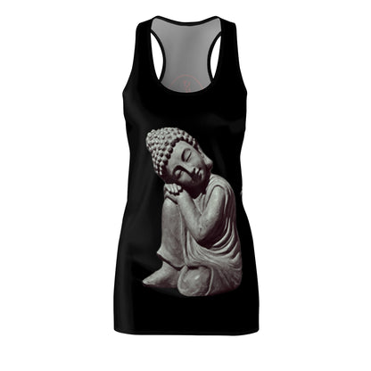 Resting Young Buddha Stone Statue Women's Cut & Sew Racerback Dress with creators Kangi signature