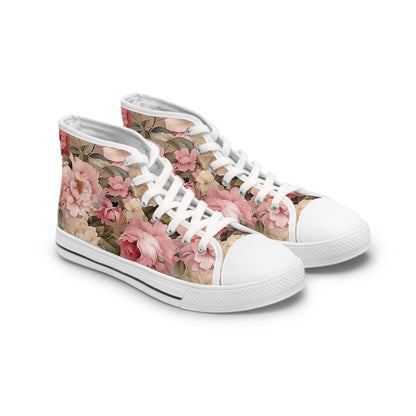 Peachy Pedals High Top Sneakers - Stylish Women&#039;s Floral Printed Sneakers for Spring & Summer