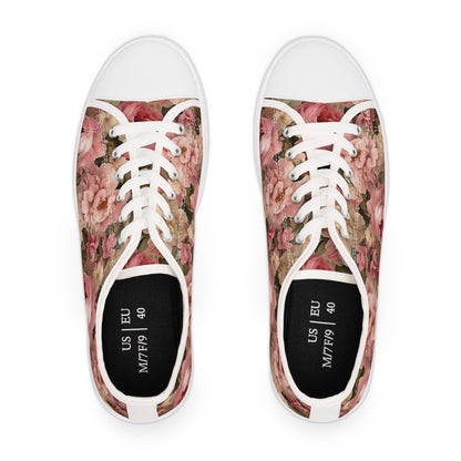 Peachy Pedals Print on Low Top Sneakers for Women - Trendy Casual Footwear
