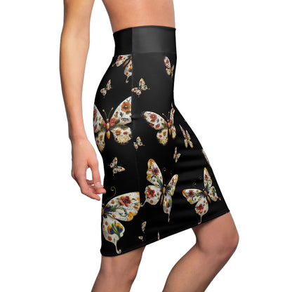 Butterfly Beautiful Black Women's Pencil Skirt